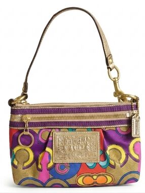 Coach Poppy Purple and Red Clutch with Gold Accents